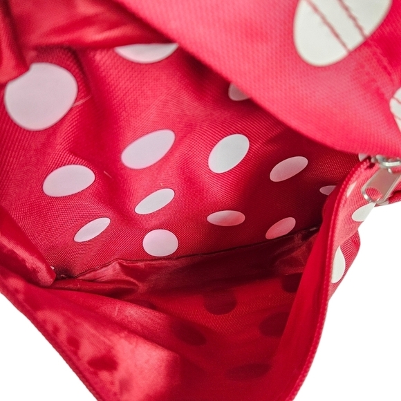 Disney Red & White Polka Dot Minnie Mouse Hooded Backpack Women's Bag - Picture 8 of 12